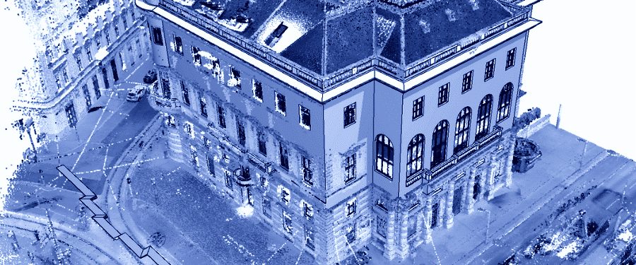 Building captured as a point cloud from the air