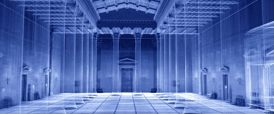 Captured site as a point cloud, hall in full depth