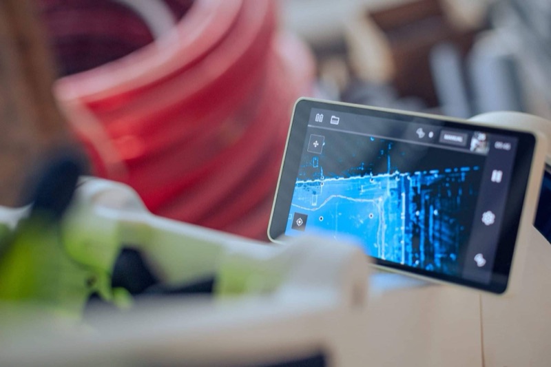 Display of a mobile laser scanner showing the point cloud