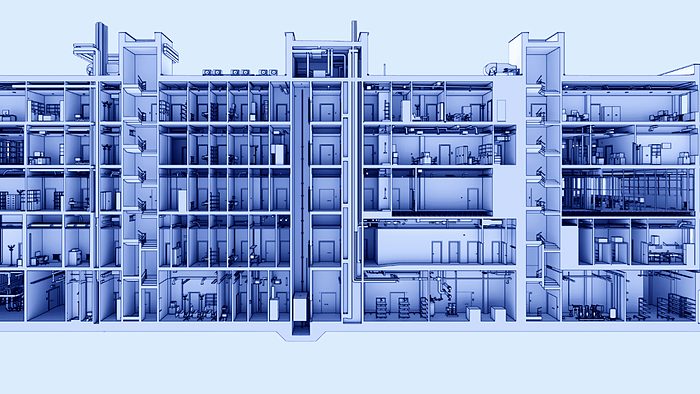 Section through the BIM model of the Heart Center Bonn