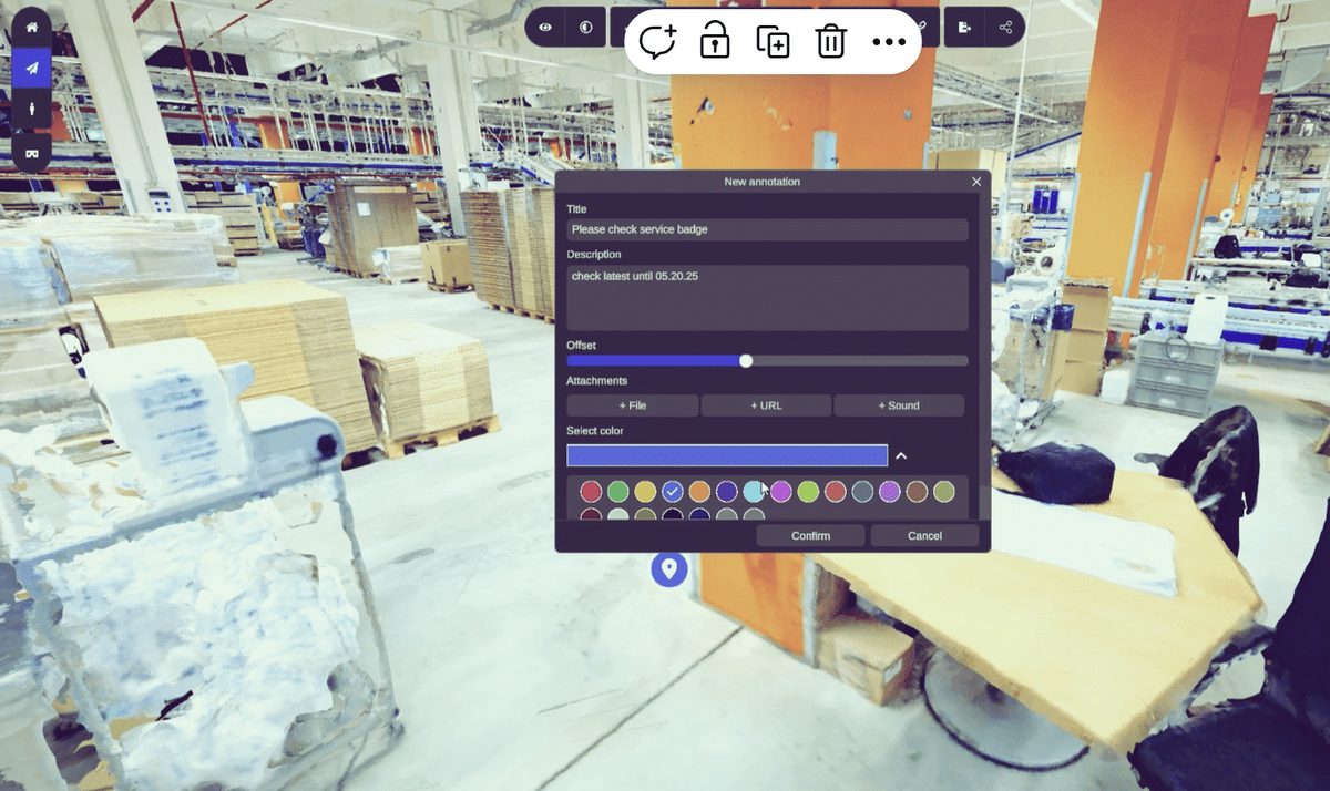 Plant and services in the digital building model of a production hall