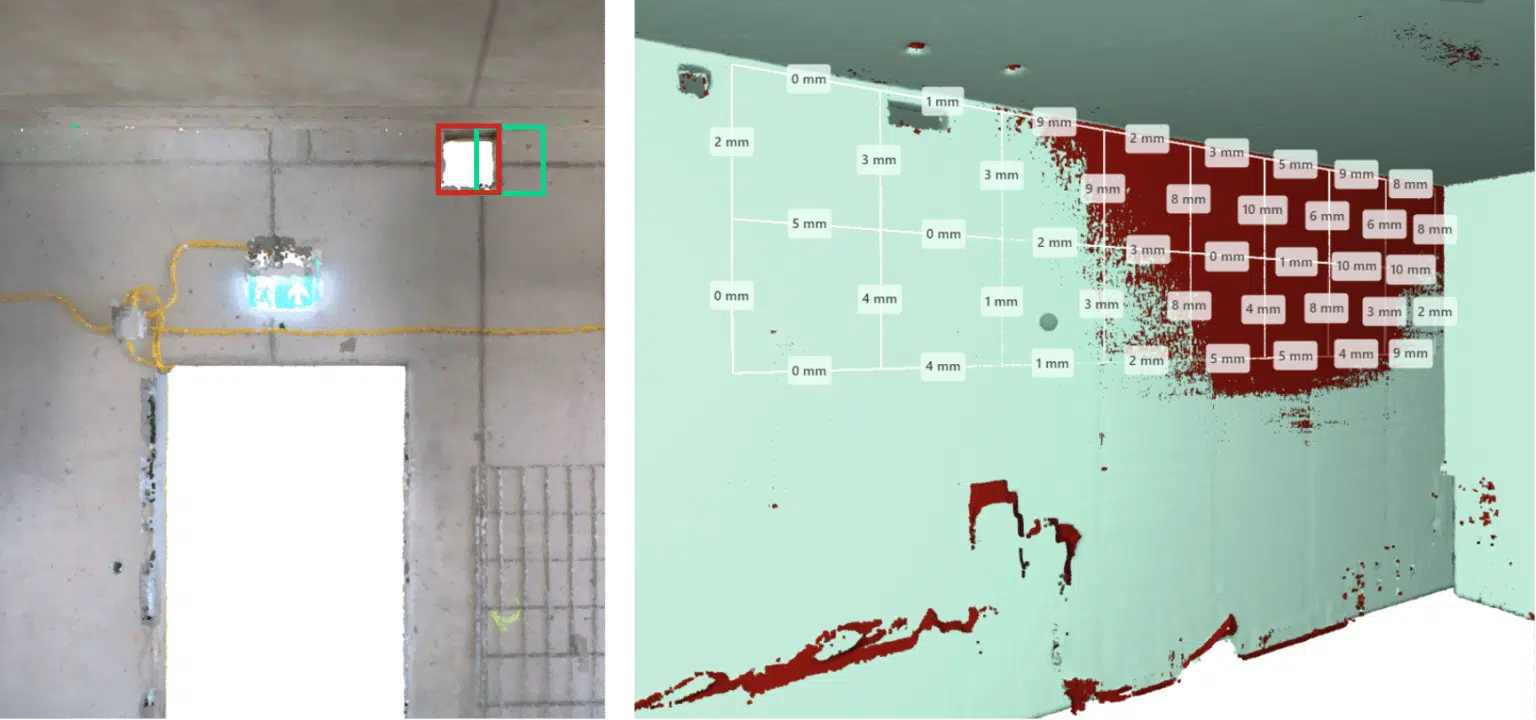 Field control: capture compared against the model, deviations in millimetres.