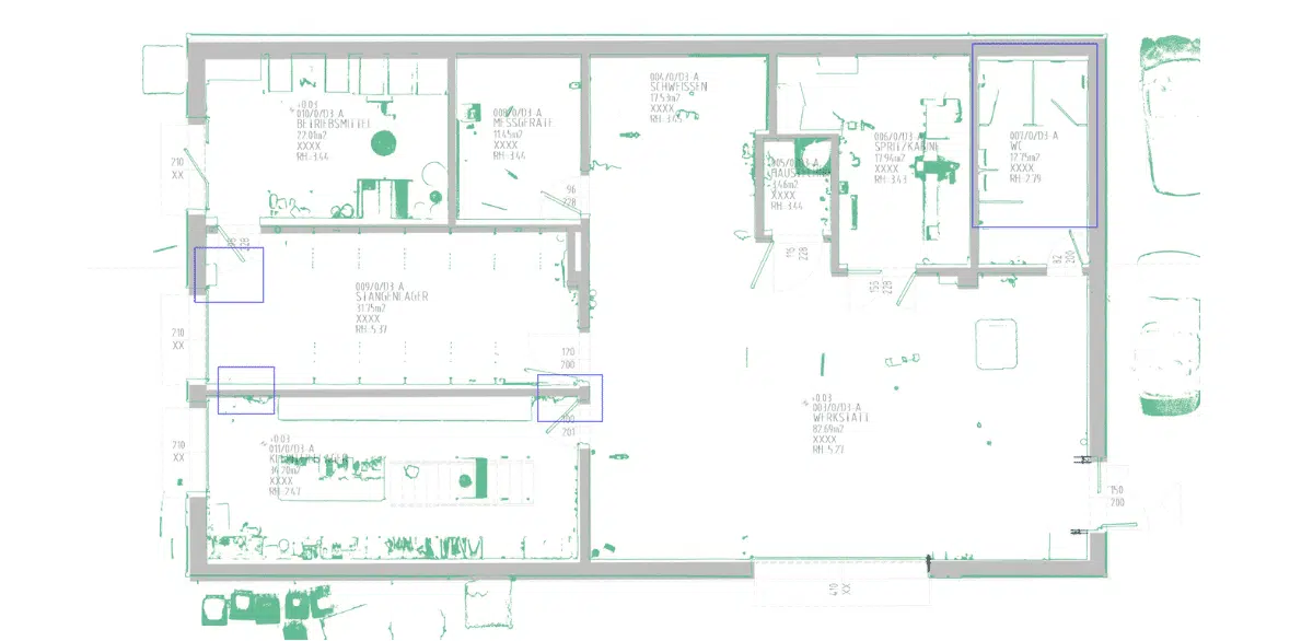 Floor plans derived from the point cloud — dimensionally accurate and current.