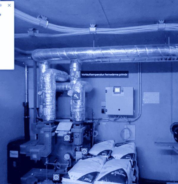 Plant equipment with sensor readings in the model