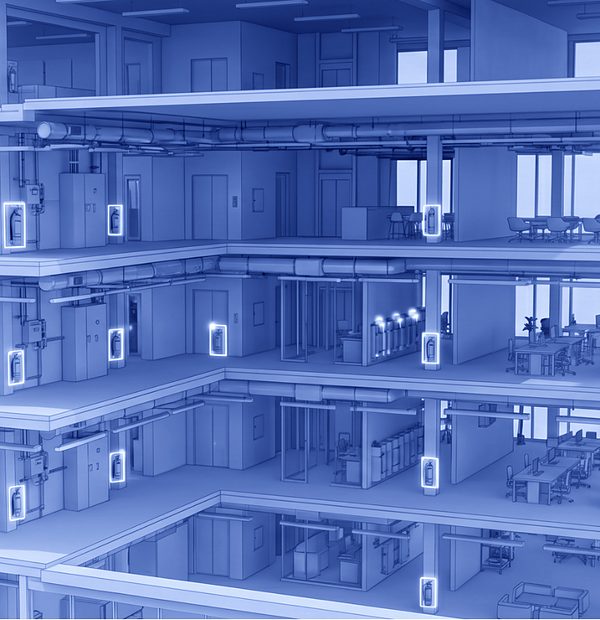 Server room as a point cloud, rack rows captured