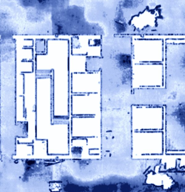 Analysis laid over the floor plan of an existing building